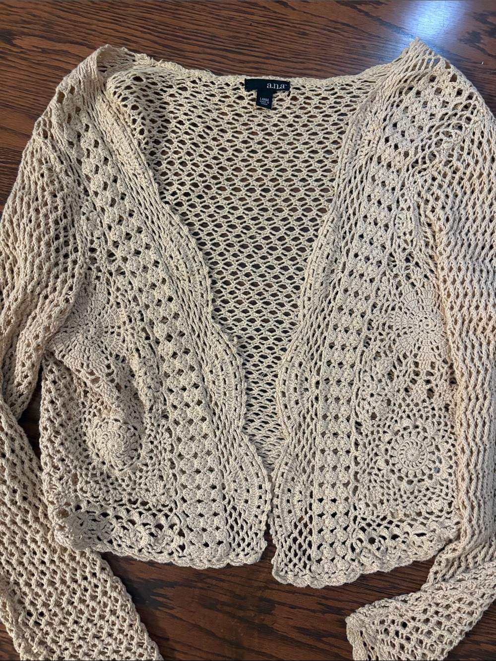 a.n.a Beige Crochet Open-Front Cardigan